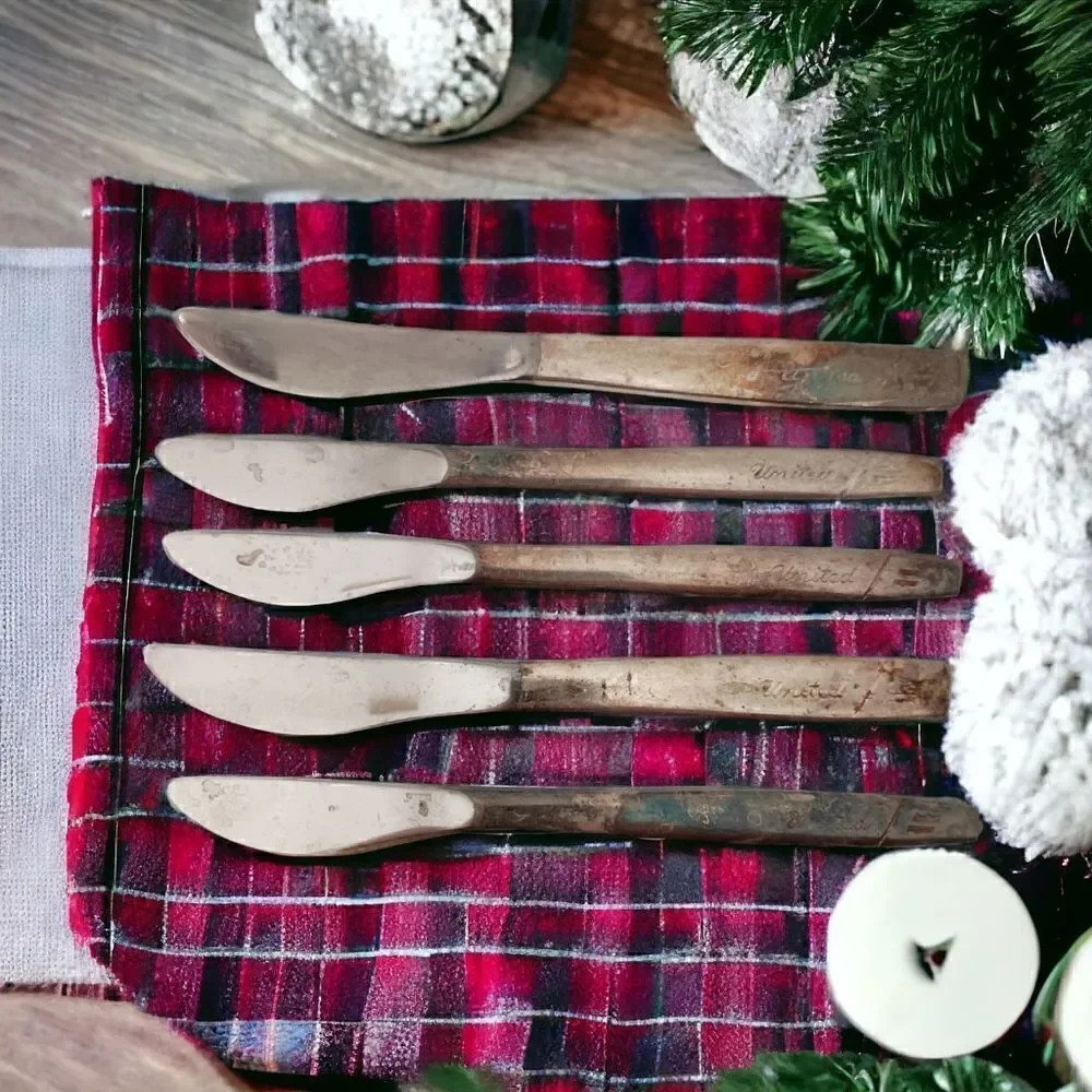 Vintage United‎ Airlines Knives Knife Lot x 5 Silver Plate Flatware Silverware.